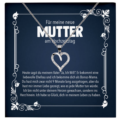 22Feels® Neue Stiefmama Geschenk am Hochzeitstag Silber 925/000 Herz Halskette Stiefmama Muttertag Frauen Schmuck mit Karte Geburtstag Weihnachten Stiefeltern Bonus Mutter Patchwork-Schmuck mit Botschaftskarte - Herz21-22Feels