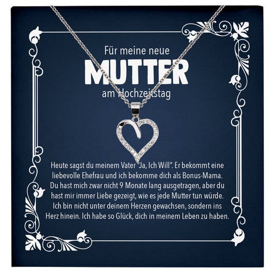 22Feels® Neue Stiefmama Geschenk am Hochzeitstag Silber 925/000 Herz Halskette Stiefmama Muttertag Frauen Schmuck mit Karte Geburtstag Weihnachten Stiefeltern Bonus Mutter Patchwork-Schmuck mit Botschaftskarte - Herz21-22Feels