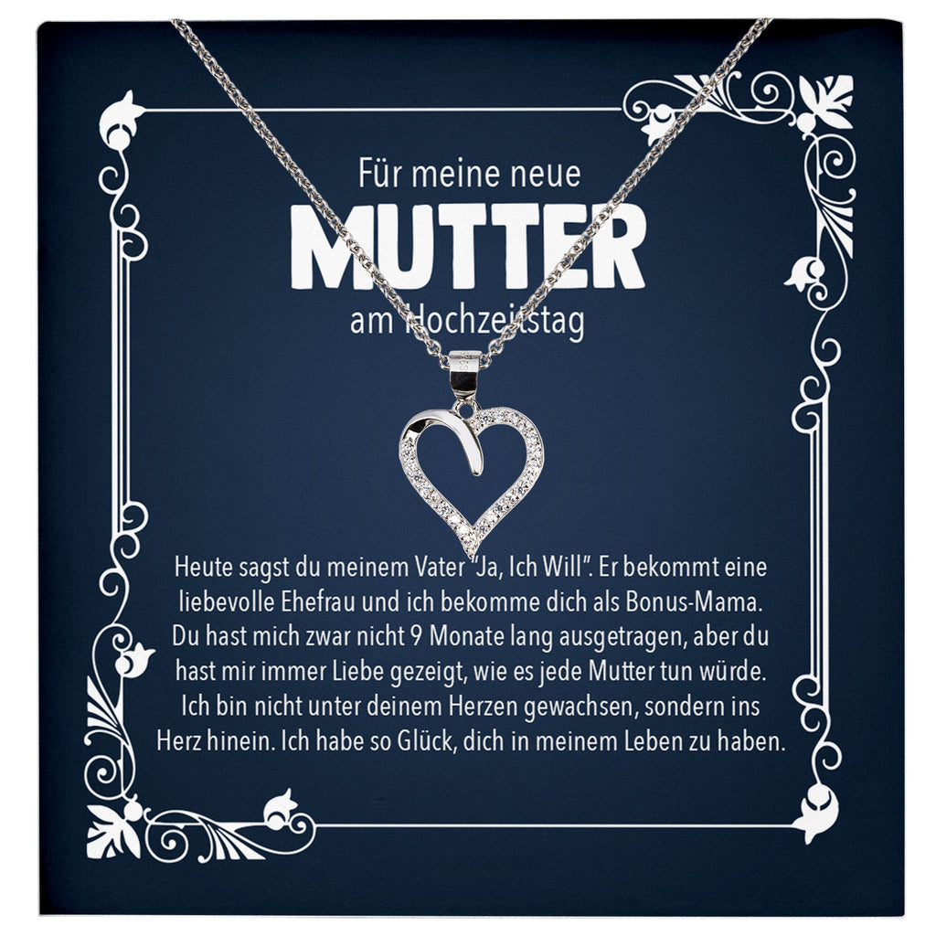 22Feels® Neue Stiefmama Geschenk am Hochzeitstag Silber 925/000 Herz Halskette Stiefmama Muttertag Frauen Schmuck mit Karte Geburtstag Weihnachten Stiefeltern Bonus Mutter Patchwork-Schmuck mit Botschaftskarte - Herz21-22Feels