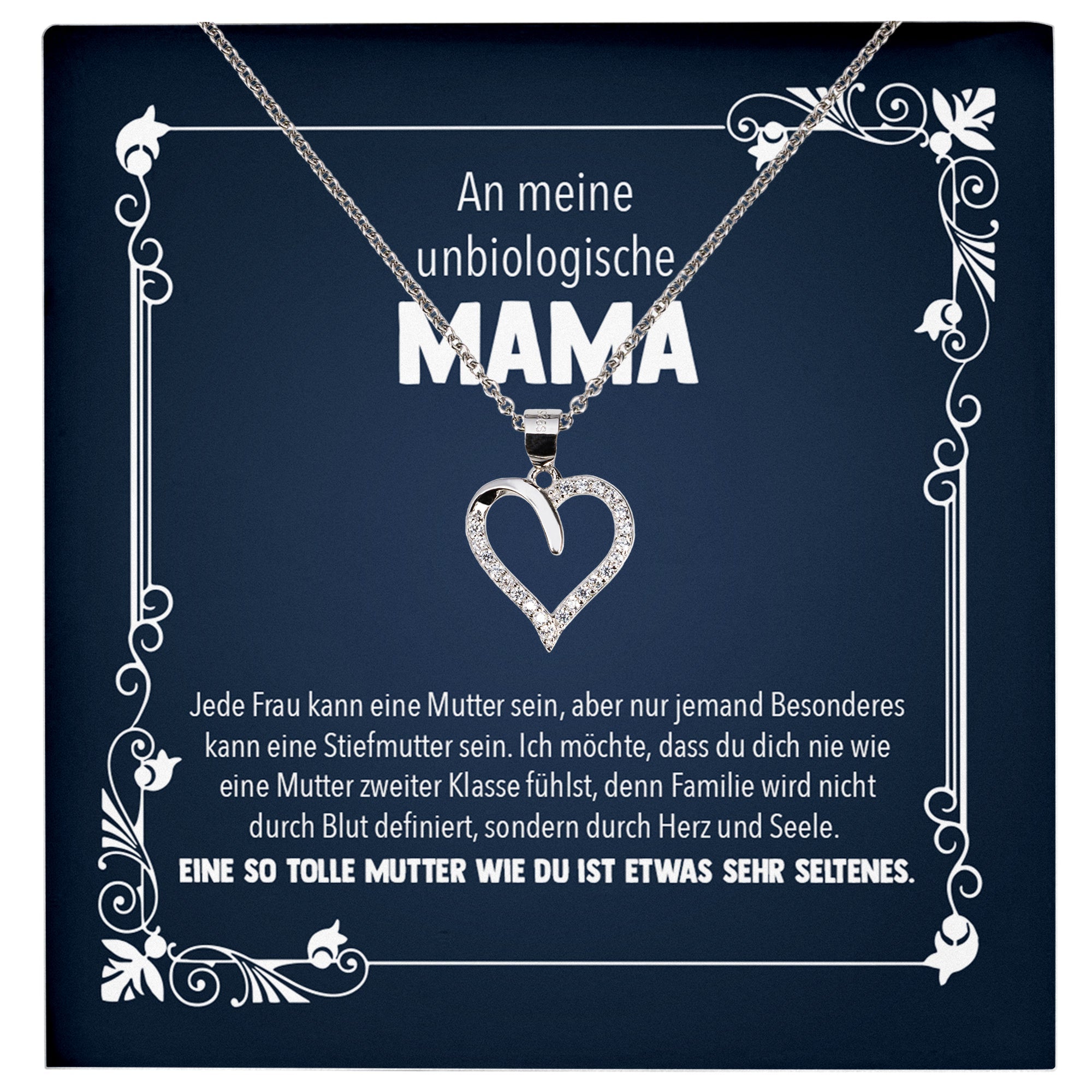 22Feels® Unbiologische Mama Stiefmama Geschenk Silber 925/000 Herz Halskette Stiefmutter Muttertag Frauen Schmuck mit Karte Geburtstag Weihnachten Stiefeltern Bonus Mutter Patchwork-Schmuck mit Botschaftskarte - Herz21-22Feels