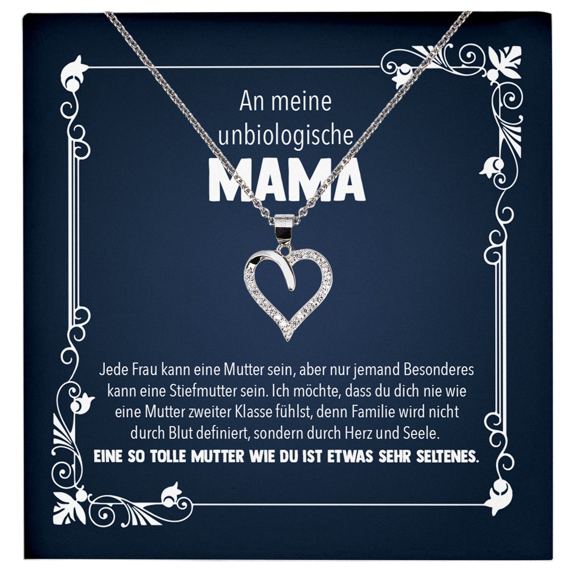 22Feels® Unbiologische Mama Stiefmama Geschenk Silber 925/000 Herz Halskette Stiefmutter Muttertag Frauen Schmuck mit Karte Geburtstag Weihnachten Stiefeltern Bonus Mutter Patchwork-Schmuck mit Botschaftskarte - Herz21-22Feels