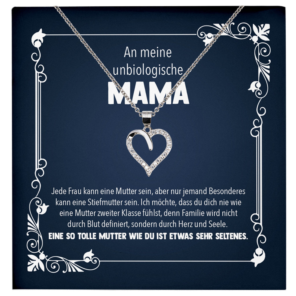 22Feels® Unbiologische Mama Stiefmama Geschenk Silber 925/000 Herz Halskette Stiefmutter Muttertag Frauen Schmuck mit Karte Geburtstag Weihnachten Stiefeltern Bonus Mutter Patchwork-Schmuck mit Botschaftskarte - Herz21-22Feels