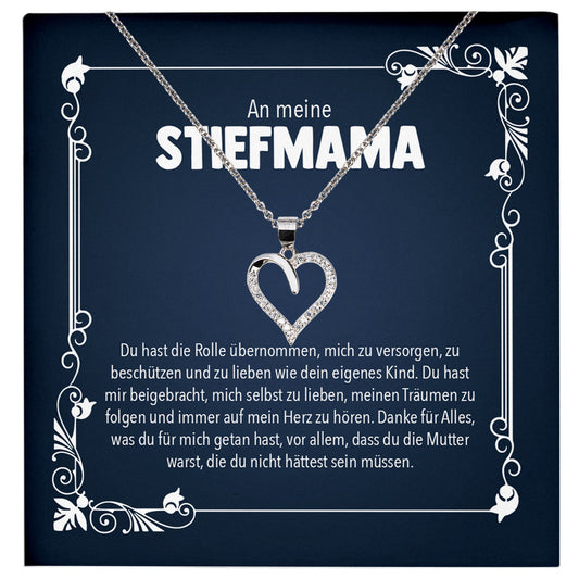22Feels® Stiefmama Geschenk Silber 925/000 Herz Halskette Stiefmutter Muttertag Frauen Schmuck mit Karte Geburtstag Weihnachten Stiefeltern Bonus Mutter Patchwork-Schmuck mit Botschaftskarte - Herz21-22Feels