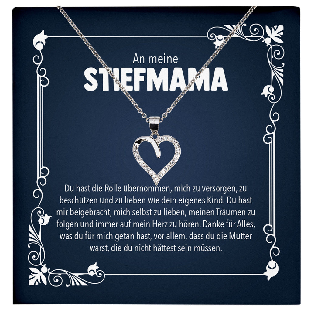 22Feels® Stiefmama Geschenk Silber 925/000 Herz Halskette Stiefmutter Muttertag Frauen Schmuck mit Karte Geburtstag Weihnachten Stiefeltern Bonus Mutter Patchwork-Schmuck mit Botschaftskarte - Herz21-22Feels