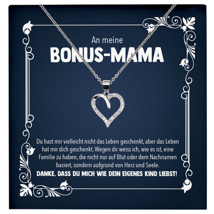 22Feels® Bonus Mama Stiefmama Geschenk Silber 925/000 Herz Halskette Stiefmutter Muttertag Frauen Schmuck mit Karte Geburtstag Weihnachten Stiefeltern Mutter Patchwork-Schmuck mit Botschaftskarte - Herz21-22Feels