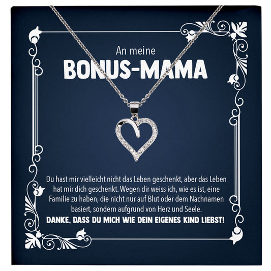22Feels® Bonus Mama Stiefmama Geschenk Silber 925/000 Herz Halskette Stiefmutter Muttertag Frauen Schmuck mit Karte Geburtstag Weihnachten Stiefeltern Mutter Patchwork-Schmuck mit Botschaftskarte - Herz21-22Feels