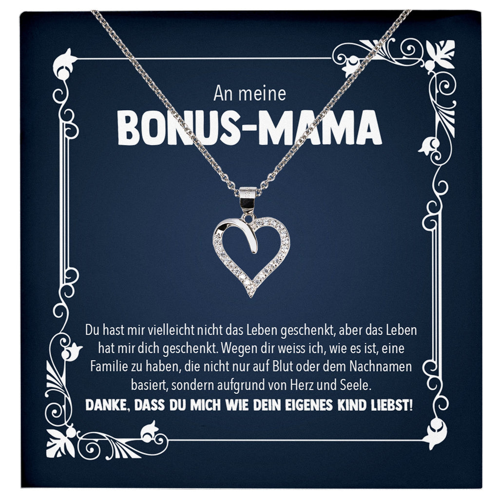 22Feels® Bonus Mama Stiefmama Geschenk Silber 925/000 Herz Halskette Stiefmutter Muttertag Frauen Schmuck mit Karte Geburtstag Weihnachten Stiefeltern Mutter Patchwork-Schmuck mit Botschaftskarte - Herz21-22Feels