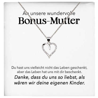 22Feels® Unsere Stiefmama Geschenk Silber 925/000 Herz Halskette Stiefmutter Muttertag Frauen Schmuck mit Karte Geburtstag Weihnachten Stiefeltern Bonus Mutter Patchwork-Schmuck mit Botschaftskarte - Herz21-22Feels
