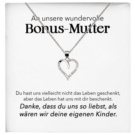 22Feels® Unsere Stiefmama Geschenk Silber 925/000 Herz Halskette Stiefmutter Muttertag Frauen Schmuck mit Karte Geburtstag Weihnachten Stiefeltern Bonus Mutter Patchwork-Schmuck mit Botschaftskarte - Herz21-22Feels