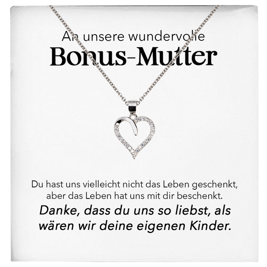 22Feels® Unsere Stiefmama Geschenk Silber 925/000 Herz Halskette Stiefmutter Muttertag Frauen Schmuck mit Karte Geburtstag Weihnachten Stiefeltern Bonus Mutter Patchwork-Schmuck mit Botschaftskarte - Herz21-22Feels