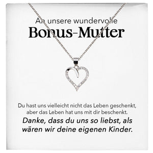 22Feels® Unsere Stiefmama Geschenk Silber 925/000 Herz Halskette Stiefmutter Muttertag Frauen Schmuck mit Karte Geburtstag Weihnachten Stiefeltern Bonus Mutter Patchwork-Schmuck mit Botschaftskarte - Herz21-22Feels