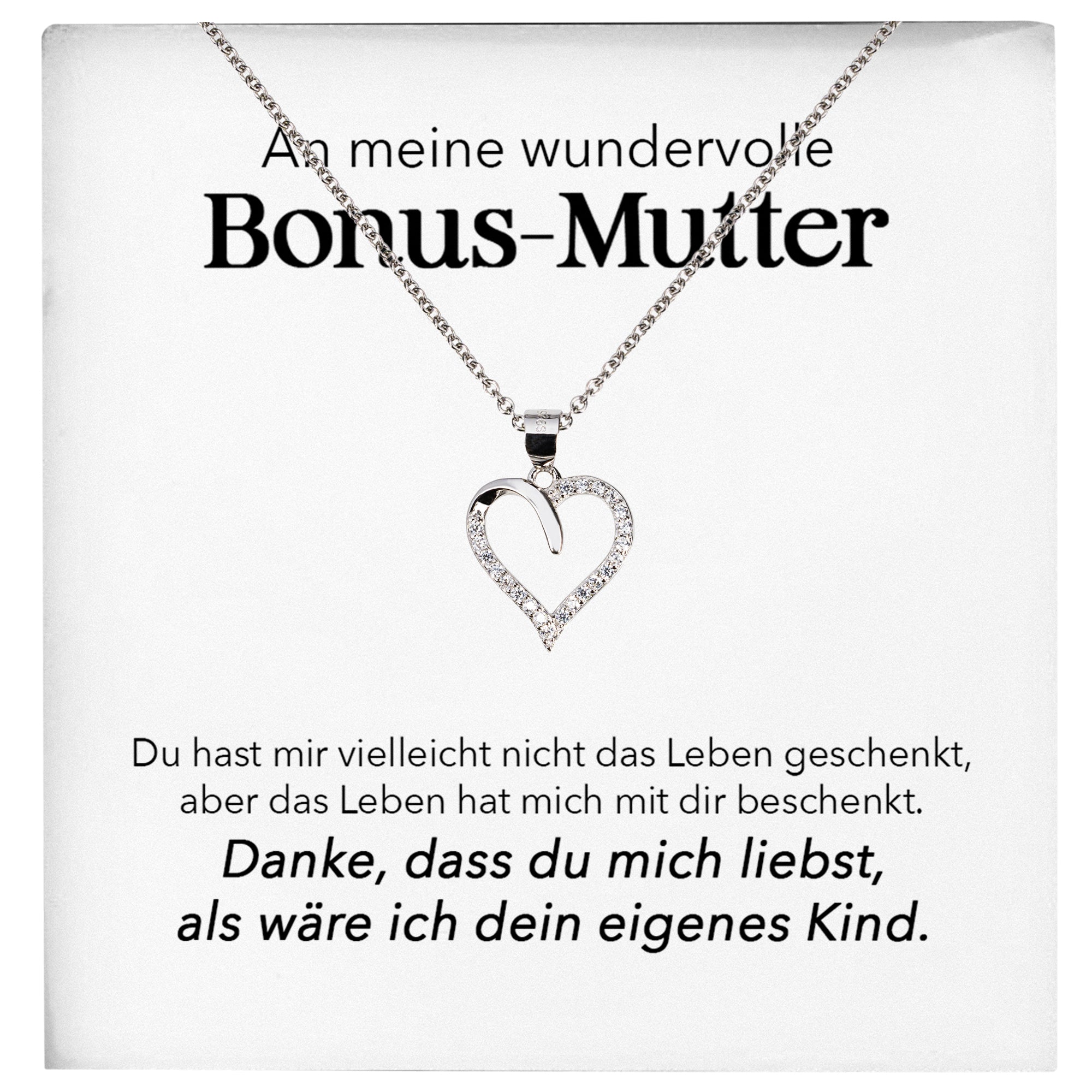 22Feels® Wundervolle Bonus Mutter Stiefmama Geschenk Silber 925/000 Herz Halskette Stiefmutter Muttertag Frauen Schmuck mit Karte Geburtstag Weihnachten Stiefeltern Mama Patchwork-Schmuck mit Botschaftskarte - Herz21-22Feels