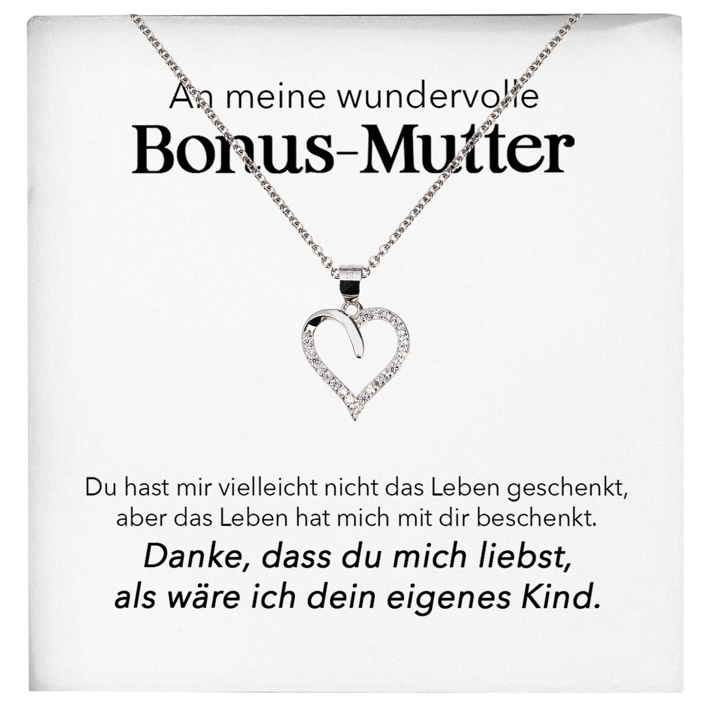 22Feels® Wundervolle Bonus Mutter Stiefmama Geschenk Silber 925/000 Herz Halskette Stiefmutter Muttertag Frauen Schmuck mit Karte Geburtstag Weihnachten Stiefeltern Mama Patchwork-Schmuck mit Botschaftskarte - Herz21-22Feels