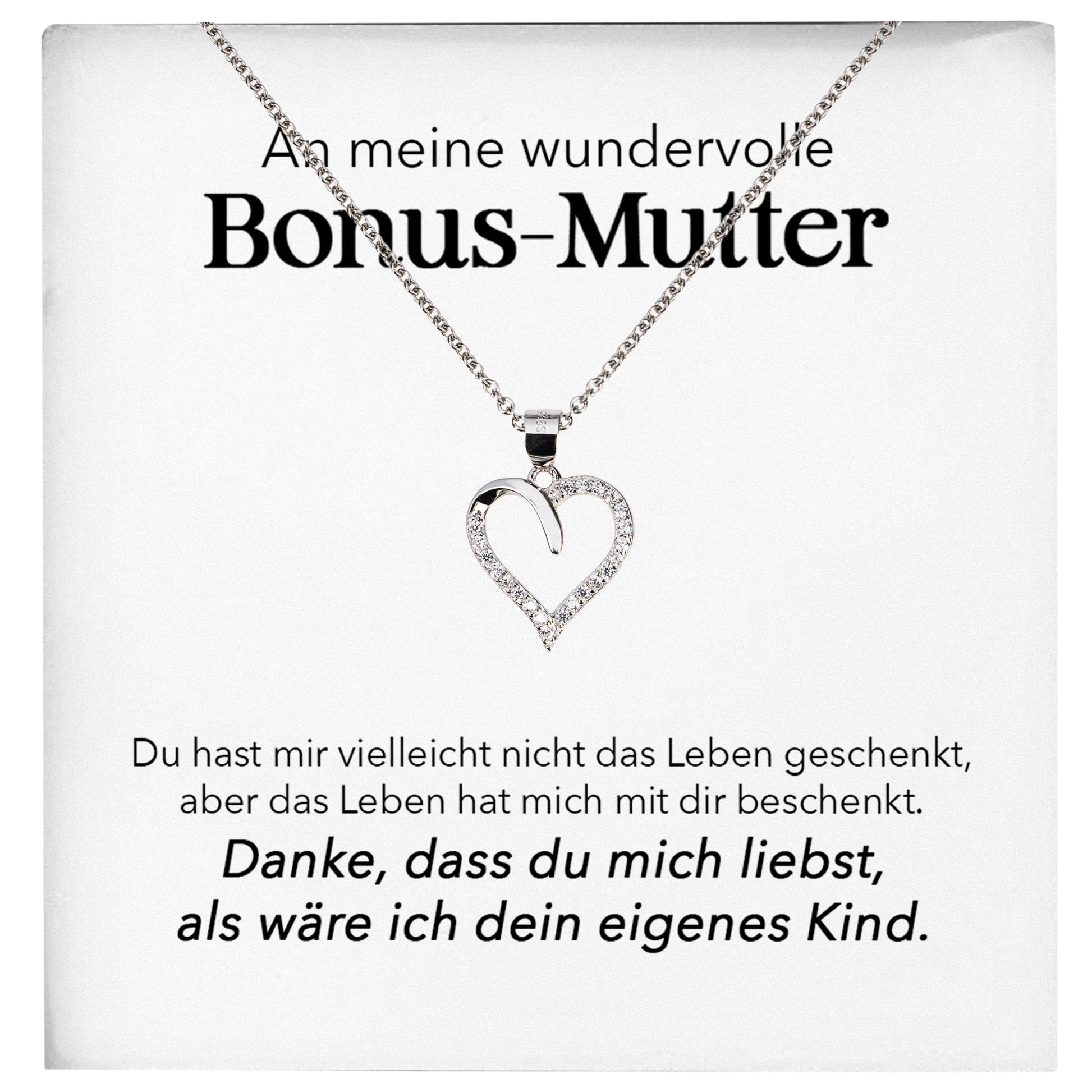22Feels® Wundervolle Bonus Mutter Stiefmama Geschenk Silber 925/000 Herz Halskette Stiefmutter Muttertag Frauen Schmuck mit Karte Geburtstag Weihnachten Stiefeltern Mama Patchwork-Schmuck mit Botschaftskarte - Herz21-22Feels