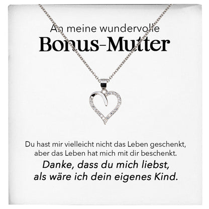 22Feels® Wundervolle Bonus Mutter Stiefmama Geschenk Silber 925/000 Herz Halskette Stiefmutter Muttertag Frauen Schmuck mit Karte Geburtstag Weihnachten Stiefeltern Mama Patchwork-Schmuck mit Botschaftskarte - Herz21-22Feels