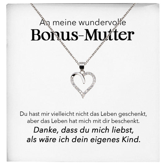 22Feels® Wundervolle Bonus Mutter Stiefmama Geschenk Silber 925/000 Herz Halskette Stiefmutter Muttertag Frauen Schmuck mit Karte Geburtstag Weihnachten Stiefeltern Mama Patchwork-Schmuck mit Botschaftskarte - Herz21-22Feels