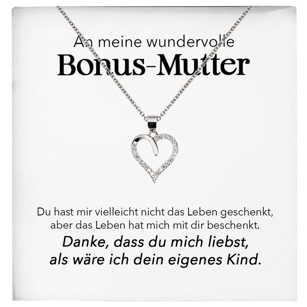 22Feels® Wundervolle Bonus Mutter Stiefmama Geschenk Silber 925/000 Herz Halskette Stiefmutter Muttertag Frauen Schmuck mit Karte Geburtstag Weihnachten Stiefeltern Mama Patchwork-Schmuck mit Botschaftskarte - Herz21-22Feels