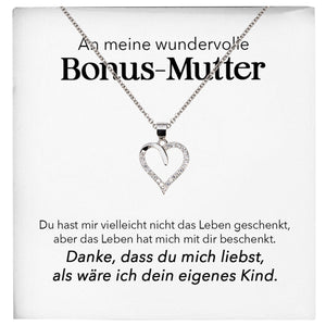 22Feels® Wundervolle Bonus Mutter Stiefmama Geschenk Silber 925/000 Herz Halskette Stiefmutter Muttertag Frauen Schmuck mit Karte Geburtstag Weihnachten Stiefeltern Mama Patchwork-Schmuck mit Botschaftskarte - Herz21-22Feels