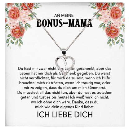 22Feels® Stiefmama Geschenk Silber 925/000 Herz Halskette Stiefmutter Muttertag Frauen Schmuck mit Karte Geburtstag Weihnachten Stiefeltern Bonus Mutter Patchwork-Schmuck mit Botschaftskarte - Herz21-22Feels