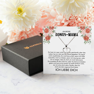 22Feels® Stiefmama Geschenk Silber 925/000 Herz Halskette Stiefmutter Muttertag Frauen Schmuck mit Karte Geburtstag Weihnachten Stiefeltern Bonus Mutter Patchwork-Schmuck mit Botschaftskarte - Herz21-22Feels