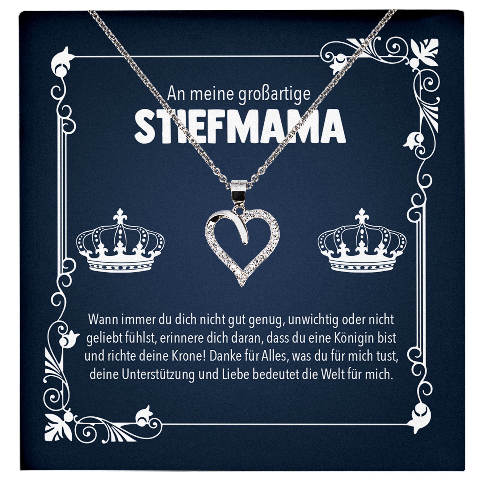 22Feels® Großartige Stiefmama Geschenk Silber 925/000 Herz Halskette Stiefmutter Muttertag Frauen Schmuck mit Karte Geburtstag Weihnachten Stiefeltern Bonus Mutter Patchwork-Schmuck mit Botschaftskarte - Herz21-22Feels