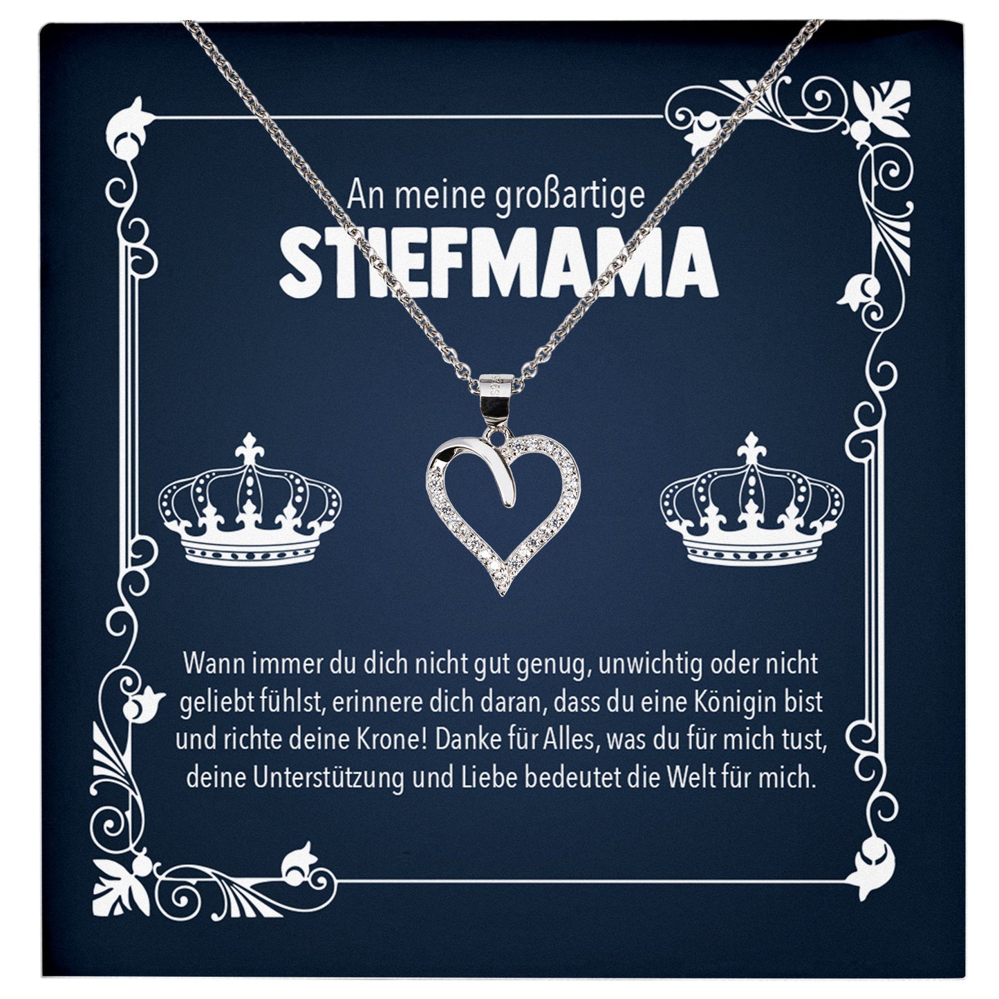 22Feels® Großartige Stiefmama Geschenk Silber 925/000 Herz Halskette Stiefmutter Muttertag Frauen Schmuck mit Karte Geburtstag Weihnachten Stiefeltern Bonus Mutter Patchwork-Schmuck mit Botschaftskarte - Herz21-22Feels