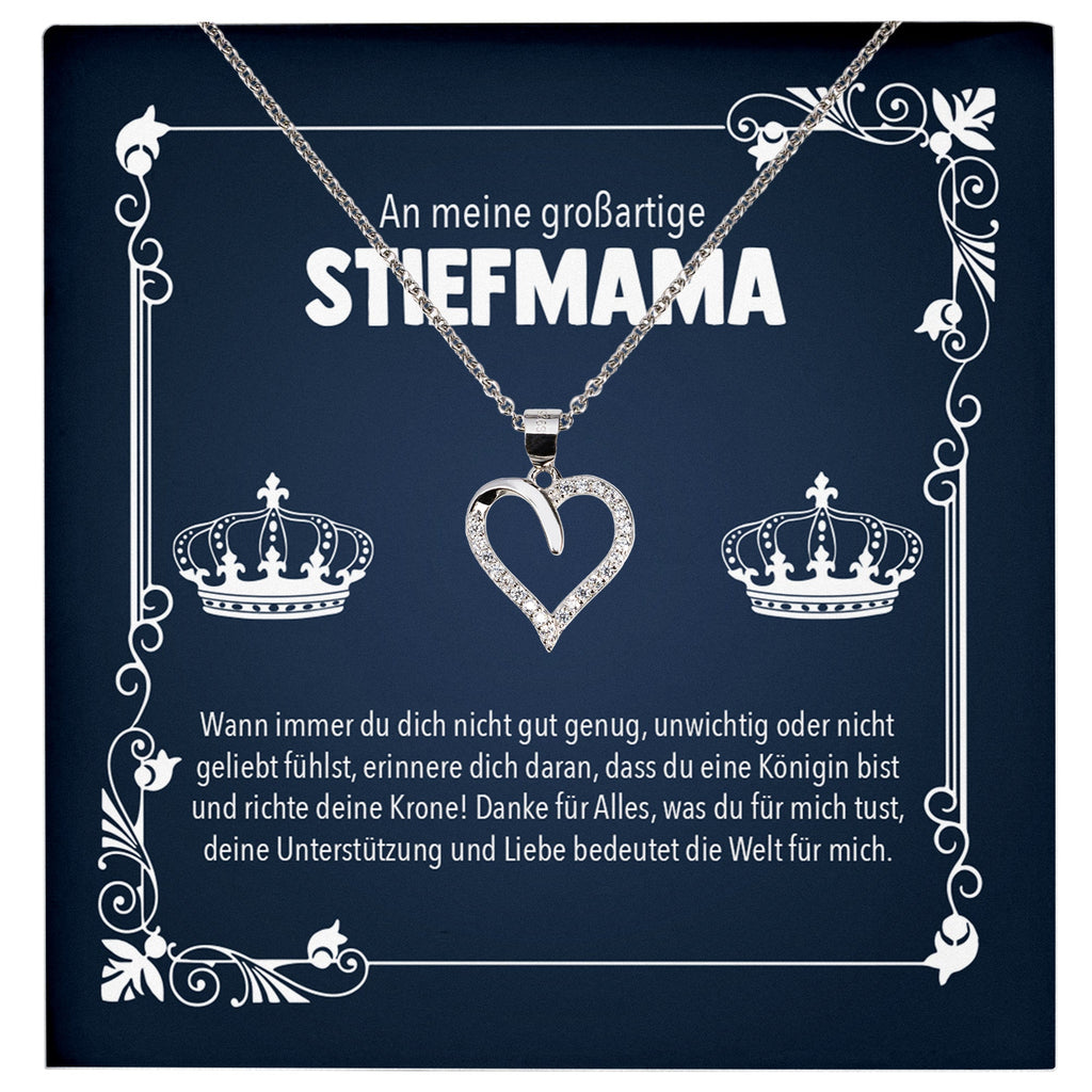 22Feels® Großartige Stiefmama Geschenk Silber 925/000 Herz Halskette Stiefmutter Muttertag Frauen Schmuck mit Karte Geburtstag Weihnachten Stiefeltern Bonus Mutter Patchwork-Schmuck mit Botschaftskarte - Herz21-22Feels