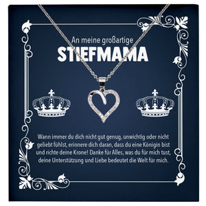 22Feels® Großartige Stiefmama Geschenk Silber 925/000 Herz Halskette Stiefmutter Muttertag Frauen Schmuck mit Karte Geburtstag Weihnachten Stiefeltern Bonus Mutter Patchwork-Schmuck mit Botschaftskarte - Herz21-22Feels