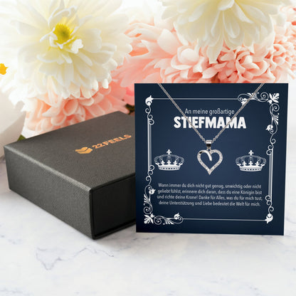 22Feels® Großartige Stiefmama Geschenk Silber 925/000 Herz Halskette Stiefmutter Muttertag Frauen Schmuck mit Karte Geburtstag Weihnachten Stiefeltern Bonus Mutter Patchwork-Schmuck mit Botschaftskarte - Herz21-22Feels