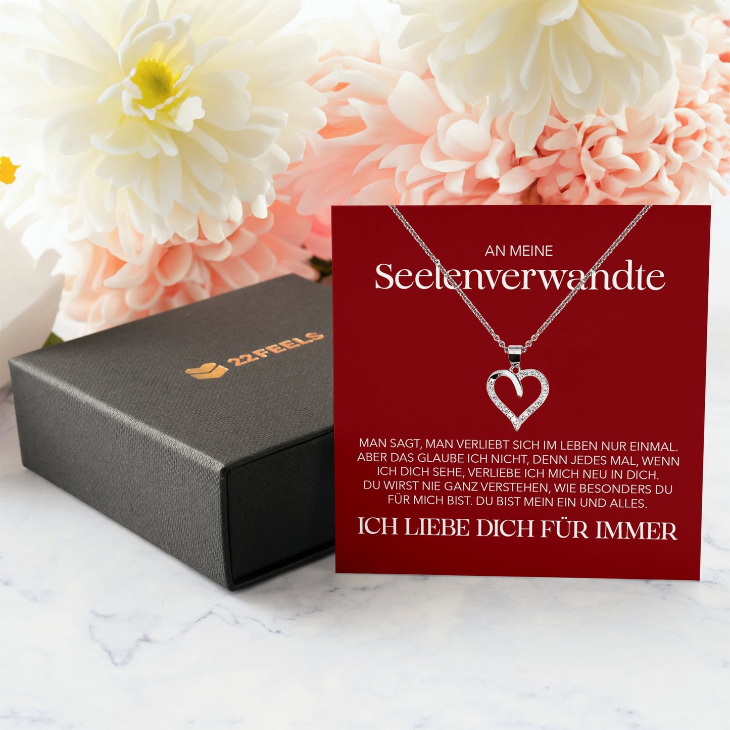 22Feels® Seelenverwandte Ich Liebe Dich Frauen Geschenk Silber 925/000 Schmuck Ehefrau Freundin Herz Halskette Valentinstag Hochzeitstag Jahrestag-Schmuck mit Botschaftskarte - Herz21-22Feels