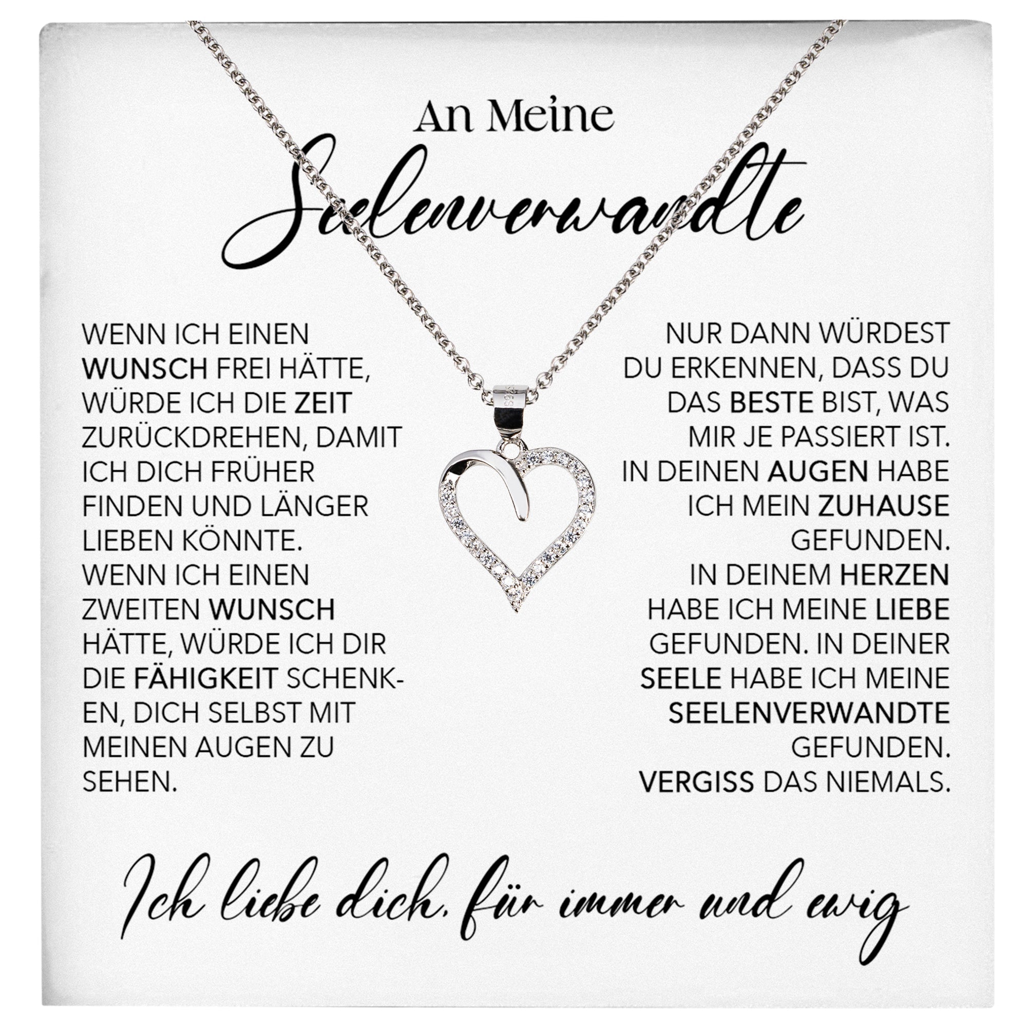 22Feels® Seelenverwandte Ich Liebe Dich Frauen Geschenk Silber 925/000 Schmuck Ehefrau Freundin Herz Halskette Valentinstag Hochzeitstag Jahrestag-Schmuck mit Botschaftskarte - Herz21-22Feels