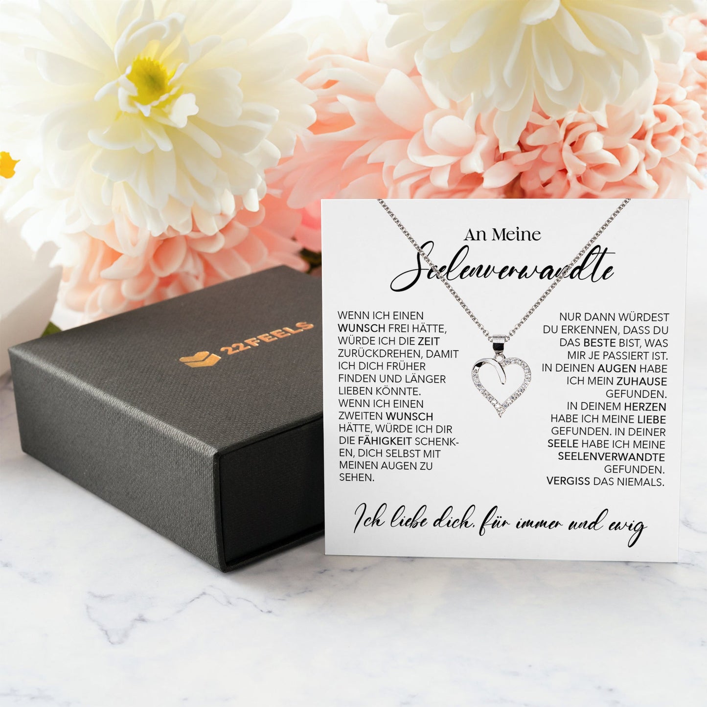 22Feels® Seelenverwandte Ich Liebe Dich Frauen Geschenk Silber 925/000 Schmuck Ehefrau Freundin Herz Halskette Valentinstag Hochzeitstag Jahrestag-Schmuck mit Botschaftskarte - Herz21-22Feels
