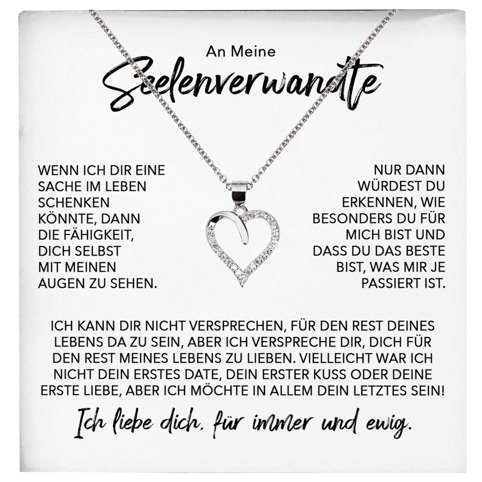 22Feels® Seelenverwandte Ich Liebe Dich Frauen Geschenk Silber 925/000 Schmuck Ehefrau Freundin Herz Halskette Valentinstag Hochzeitstag Jahrestag-Schmuck mit Botschaftskarte - Herz21-22Feels