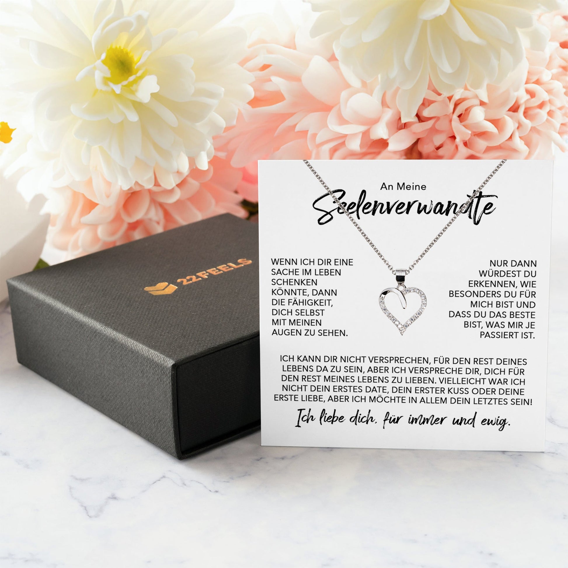 22Feels® Seelenverwandte Ich Liebe Dich Frauen Geschenk Silber 925/000 Schmuck Ehefrau Freundin Herz Halskette Valentinstag Hochzeitstag Jahrestag-Schmuck mit Botschaftskarte - Herz21-22Feels