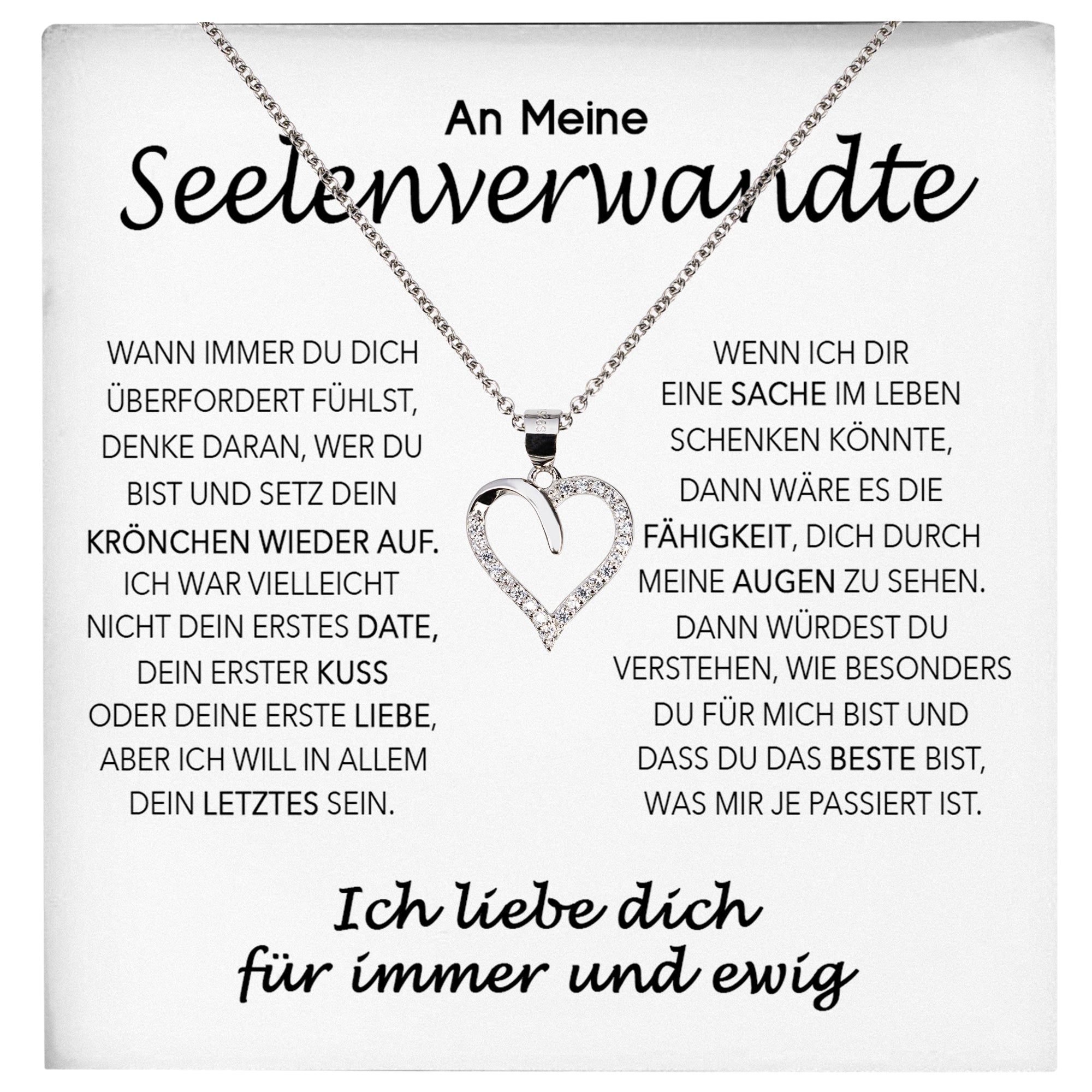 22Feels® Seelenverwandte Ich Liebe Dich Frauen Geschenk Silber 925/000 Schmuck Ehefrau Freundin Herz Halskette Valentinstag Hochzeitstag Jahrestag-Schmuck mit Botschaftskarte - Herz21-22Feels
