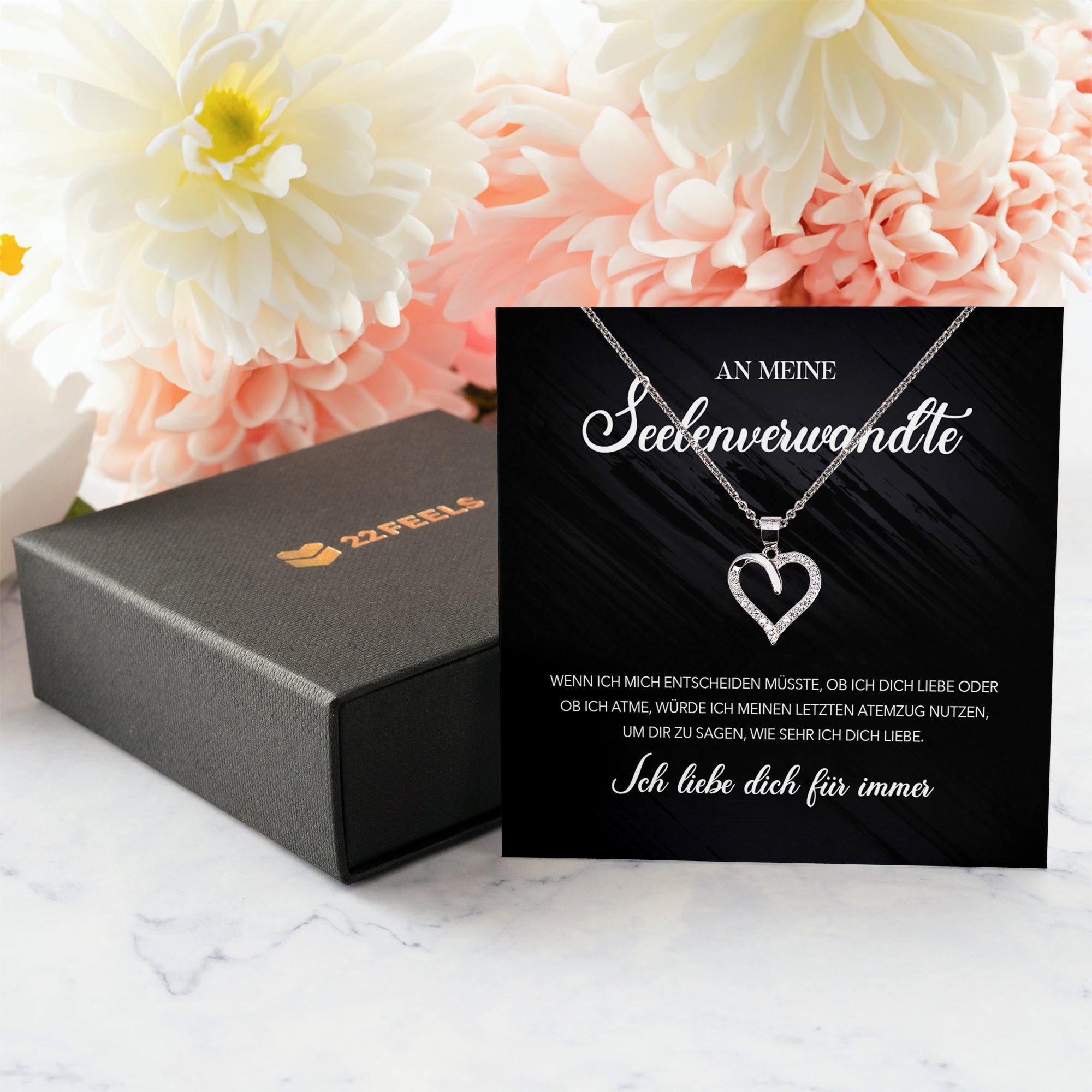 22Feels® Seelenverwandte Ich Liebe Dich Frauen Geschenk Silber 925/000 Schmuck Ehefrau Freundin Herz Halskette Valentinstag Hochzeitstag Jahrestag-Schmuck mit Botschaftskarte - Herz21-22Feels