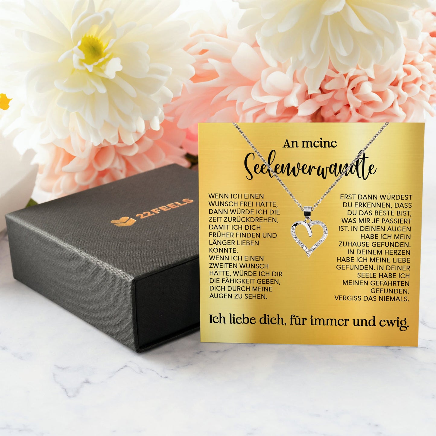22Feels® Seelenverwandte Ich Liebe Dich Frauen Geschenk Silber 925/000 Schmuck Ehefrau Freundin Herz Halskette Valentinstag Hochzeitstag Jahrestag-Schmuck mit Botschaftskarte - Herz21-22Feels