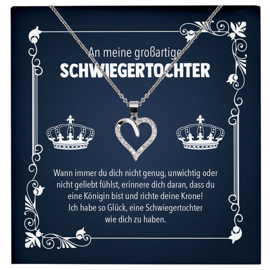 22Feels® Königin Schwiegertochter Geschenk Silber 925/000 Herz Halskette mit Karte Frauen Schmuck Hochzeit Muttertag Geburtstag Weihnachten Damen Collier-Schmuck mit Botschaftskarte - Herz21-22Feels