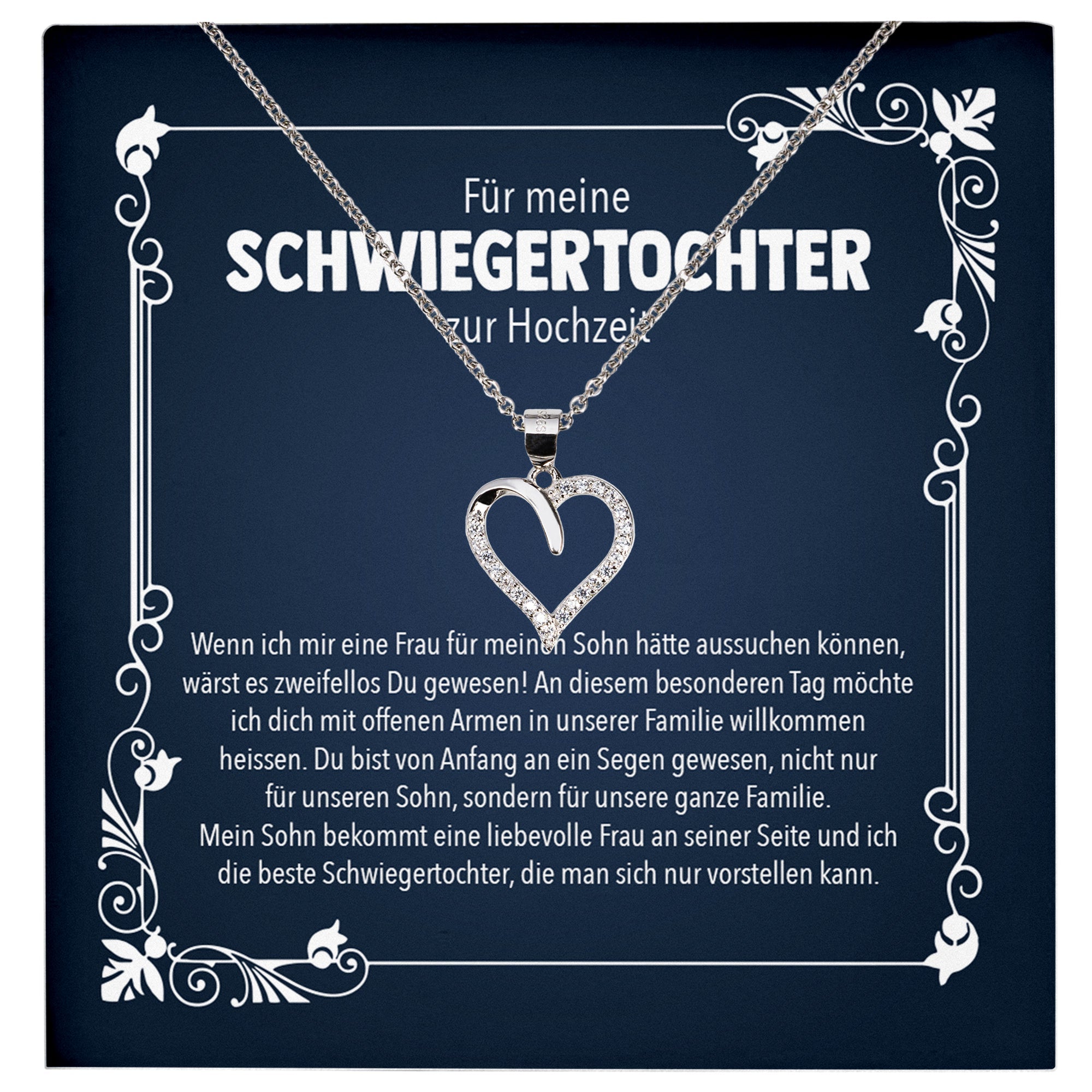 22Feels® Schwiegertochter Geschenk Silber 925/000 Herz Halskette mit Karte Frauen Schmuck Hochzeit Muttertag Geburtstag Weihnachten Damen Collier-Schmuck mit Botschaftskarte - Herz21-22Feels