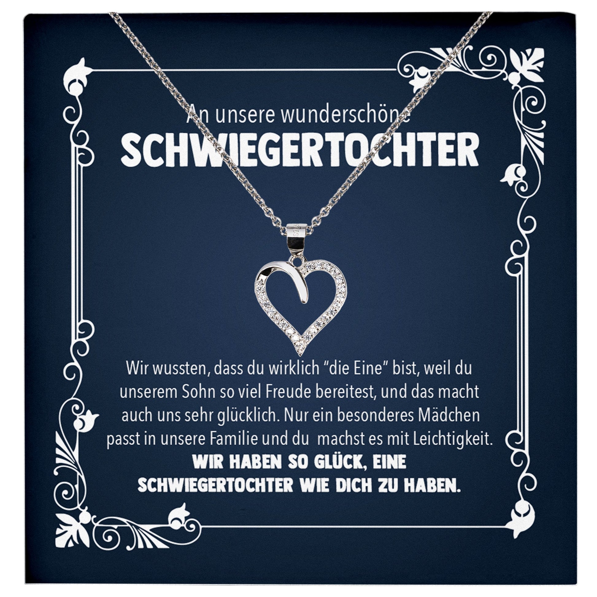 22Feels® Schwiegertochter Geschenk Hochzeit Silber 925/000 Herz Halskette mit Karte Frauen Schmuck Hochzeitstag Damen Collier mit 23 Zirkonia Steinen-Schmuck mit Botschaftskarte - Herz21-22Feels