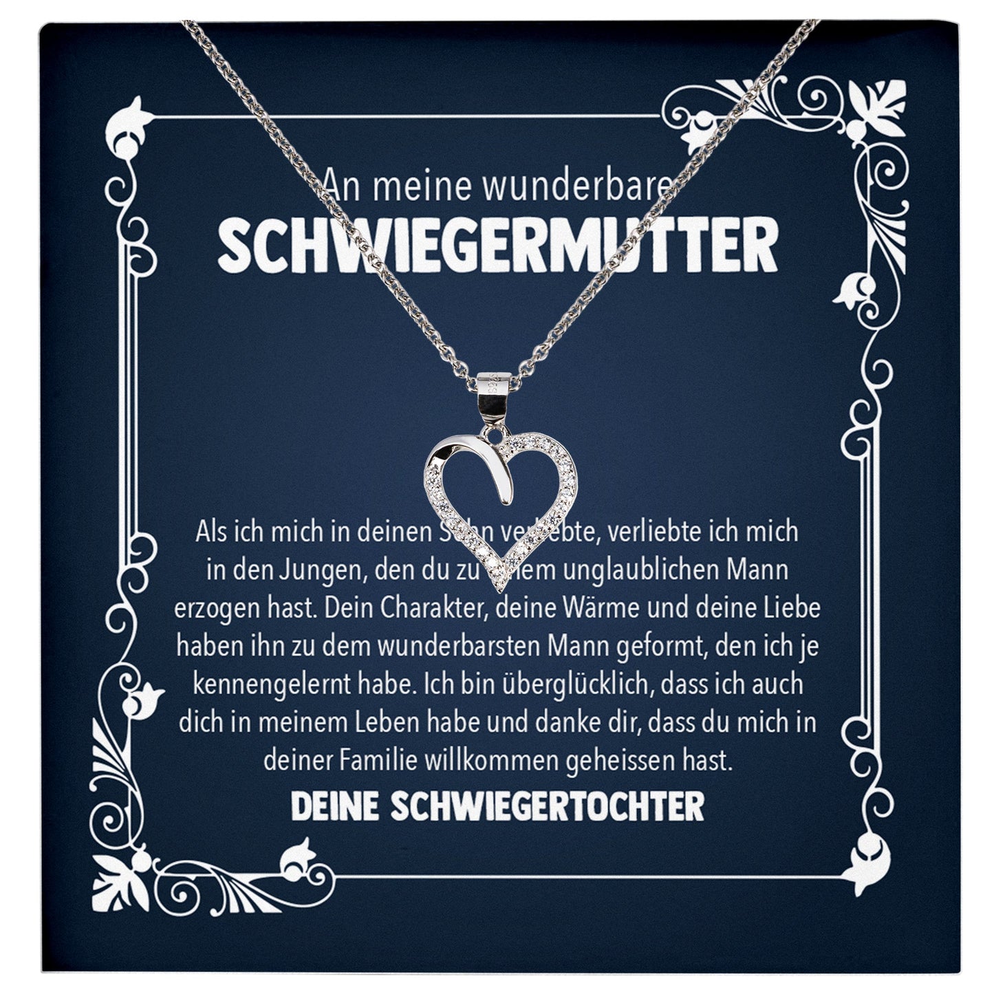 22Feels® Schwiegermama Geschenk von Schwiegertochter Bräutigam Silber 925/000 Herz Halskette Karte Frauen Schmuck Schwiegermutter Hochzeit Muttertag-Schmuck mit Botschaftskarte - Herz21-22Feels