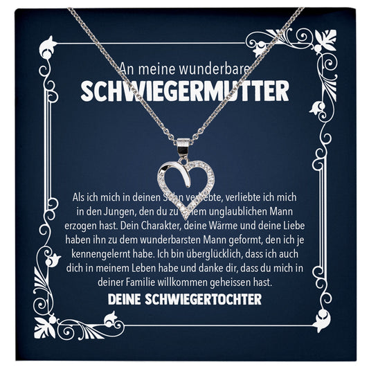22Feels® Schwiegermama Geschenk von Schwiegertochter Bräutigam Silber 925/000 Herz Halskette Karte Frauen Schmuck Schwiegermutter Hochzeit Muttertag-Schmuck mit Botschaftskarte - Herz21-22Feels