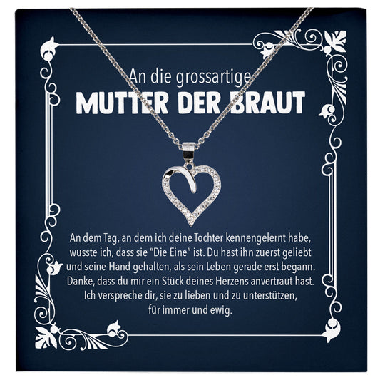 22Feels® Mutter der Braut Geschenk von Bräutigam Silber 925/000 Herz Halskette Brautmutter Frauen Schmuck Schwiegermama Hochzeit Damen Collier-Schmuck mit Botschaftskarte - Herz21-22Feels