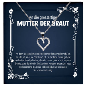 22Feels® Mutter der Braut Geschenk von Bräutigam Silber 925/000 Herz Halskette Brautmutter Frauen Schmuck Schwiegermama Hochzeit Damen Collier-Schmuck mit Botschaftskarte - Herz21-22Feels