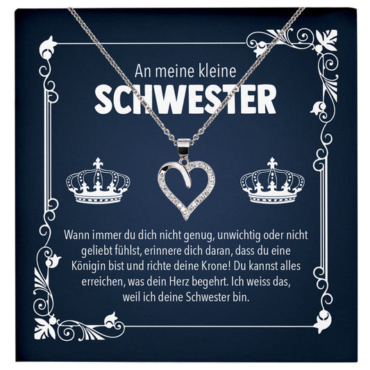 22Feels® Kleine Schwester Geschenk Silber 925/000 Herz Halskette mit Karte Mädchen Frauen Schmuck Geburtstag Weihnachten Valentinstag Firmung Konfirmation-Schmuck mit Botschaftskarte - Herz21-22Feels