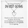 22Feels® Du Bist Genug Schwester Geschenk Silber 925/000 Herz Halskette mit Karte Mädchen Frauen Schmuck Geburtstag Weihnachten Valentinstag Firmung Konfirmation-Schmuck mit Botschaftskarte - Herz21-22Feels