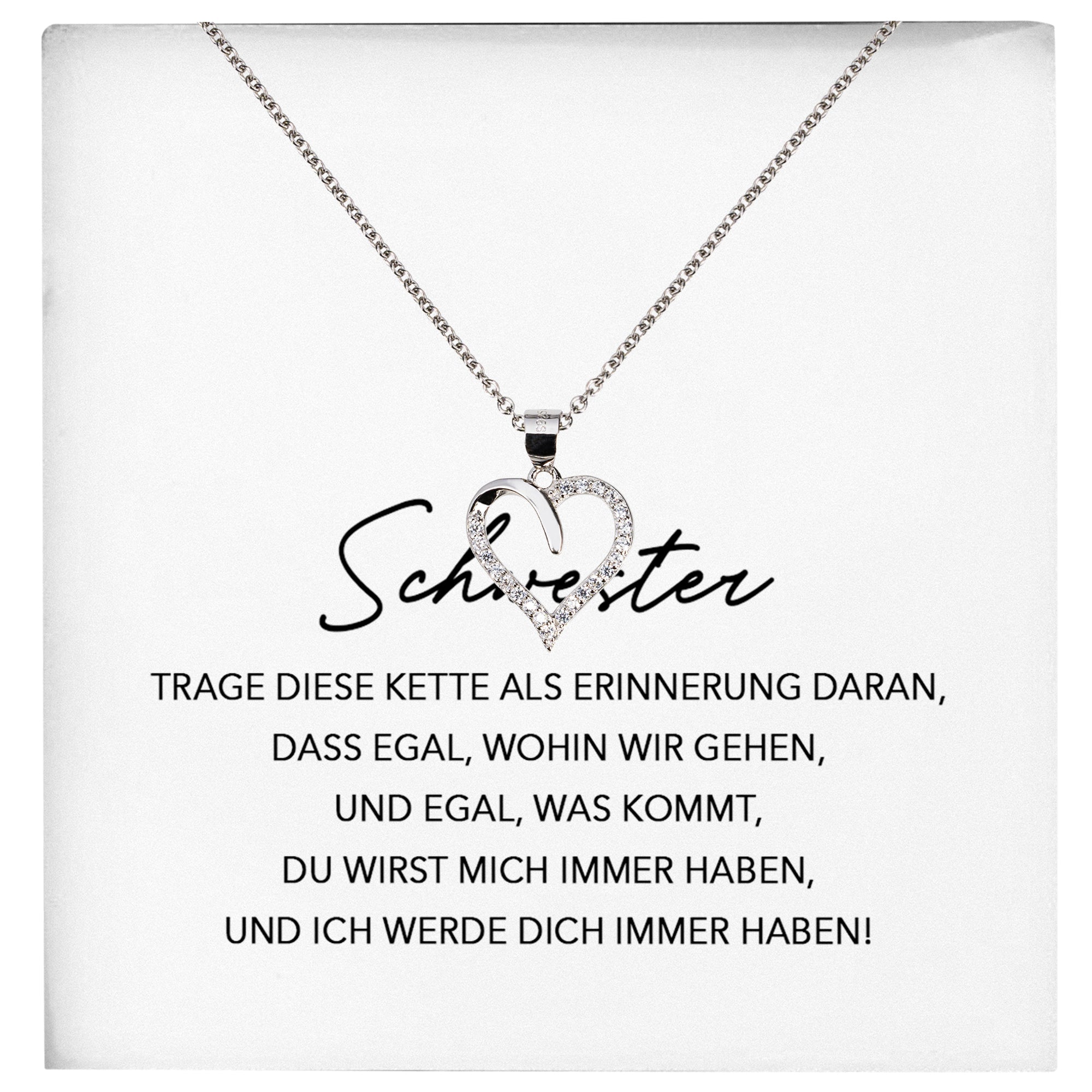 22Feels® Schwester Geschenk Silber 925/000 Herz Halskette mit Karte Mädchen Frauen Schmuck Geburtstag Weihnachten Valentinstag Firmung Konfirmation-Schmuck mit Botschaftskarte - Herz21-22Feels