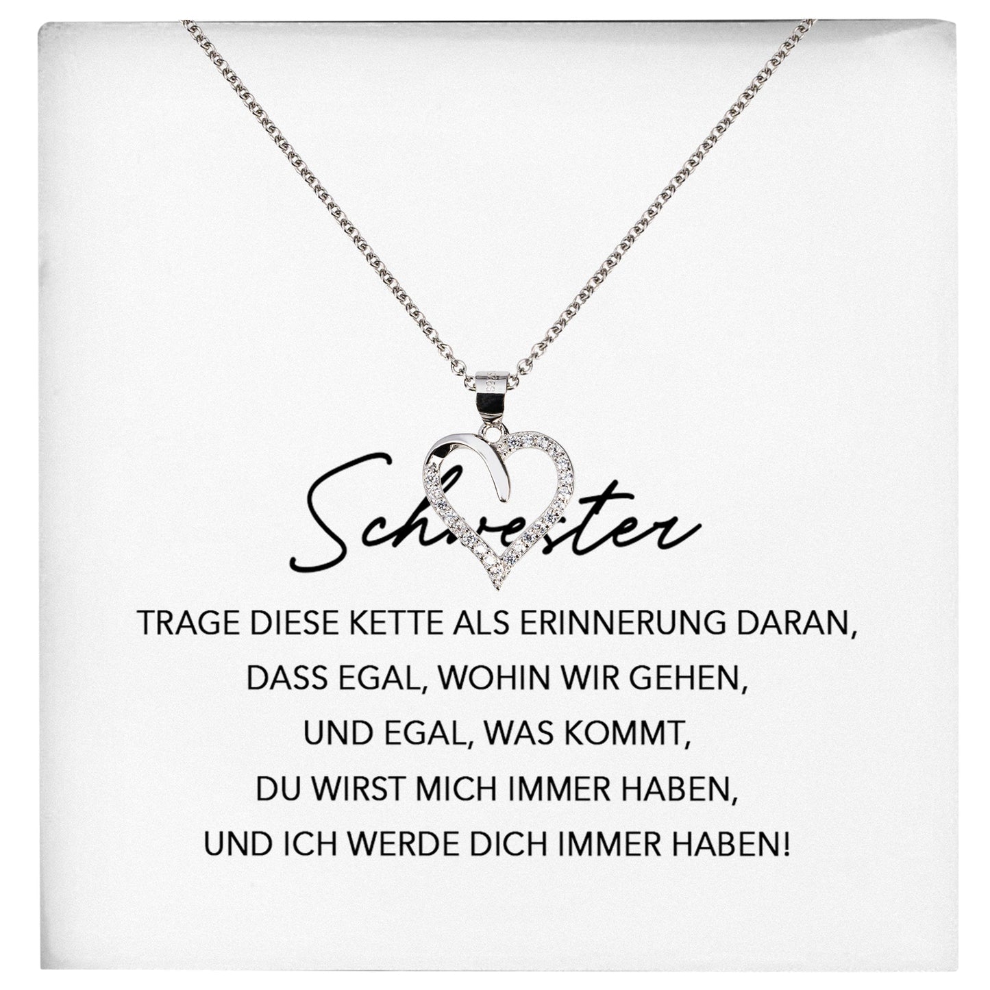 22Feels® Schwester Geschenk Silber 925/000 Herz Halskette mit Karte Mädchen Frauen Schmuck Geburtstag Weihnachten Valentinstag Firmung Konfirmation-Schmuck mit Botschaftskarte - Herz21-22Feels