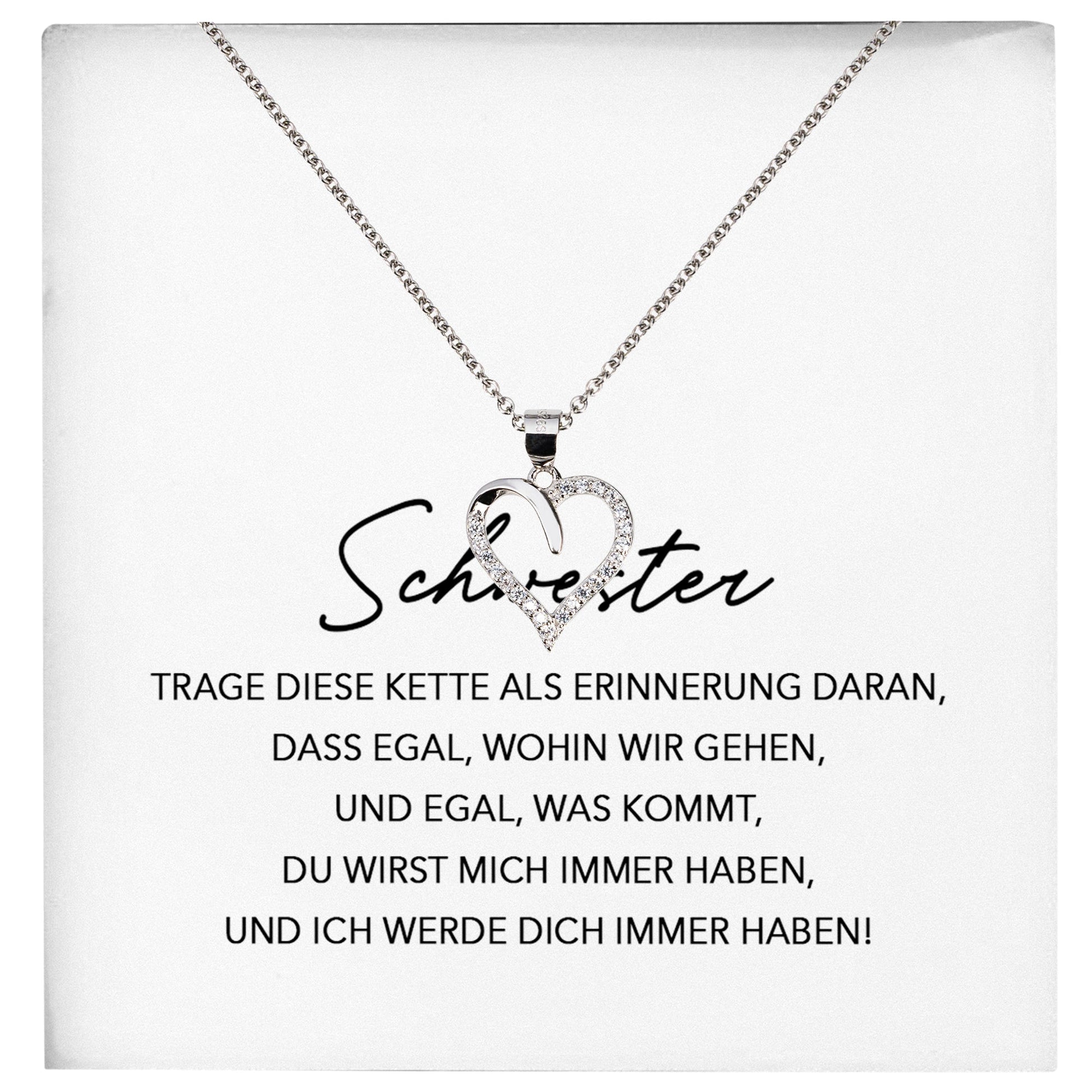 22Feels® Schwester Geschenk Silber 925/000 Herz Halskette mit Karte Mädchen Frauen Schmuck Geburtstag Weihnachten Valentinstag Firmung Konfirmation-Schmuck mit Botschaftskarte - Herz21-22Feels