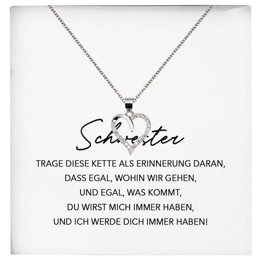 22Feels® Schwester Geschenk Silber 925/000 Herz Halskette mit Karte Mädchen Frauen Schmuck Geburtstag Weihnachten Valentinstag Firmung Konfirmation-Schmuck mit Botschaftskarte - Herz21-22Feels